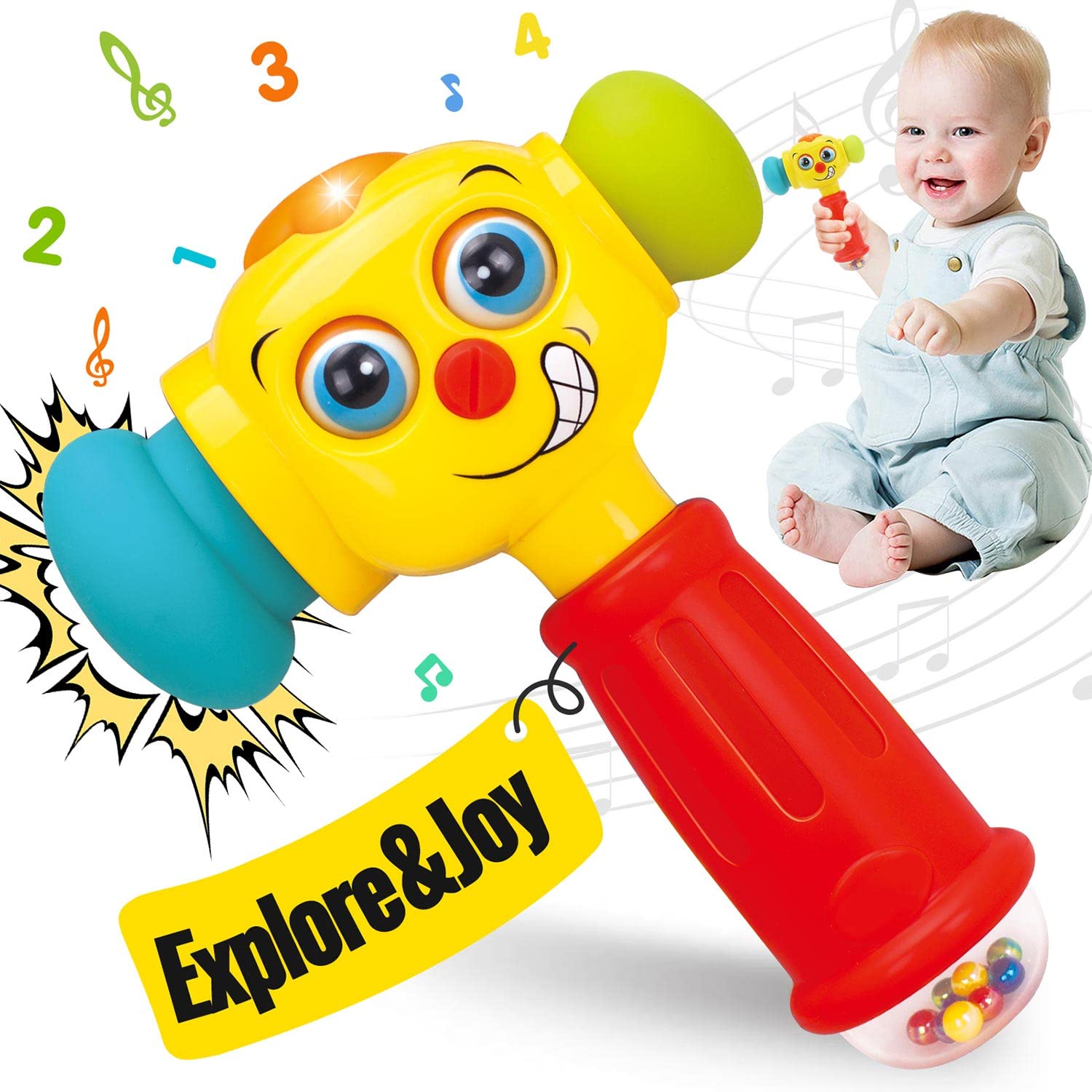 HOLA Toys for 1 Year Old Boys 1 Year Old Boy Toys, Hammer Music Light Flashing Baby Toy, Baby Boy Toy 12-18 Months Early Development & Activity 1st Birthday Gifts