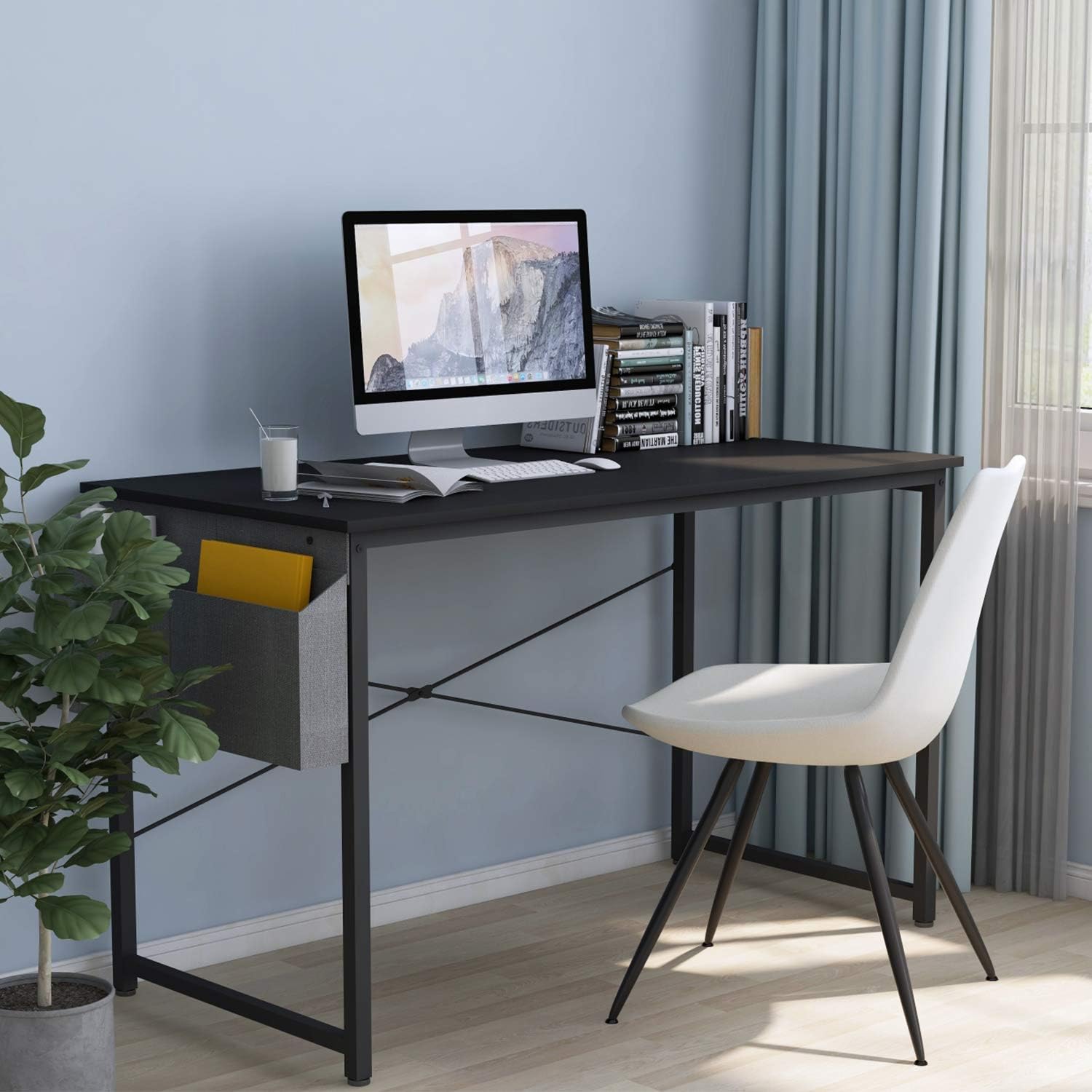 Cubiker Computer Desk 47" Home Office Writing Study Desk, Modern Simple Style Laptop Table with Storage Bag, Black: Kitchen & Dining