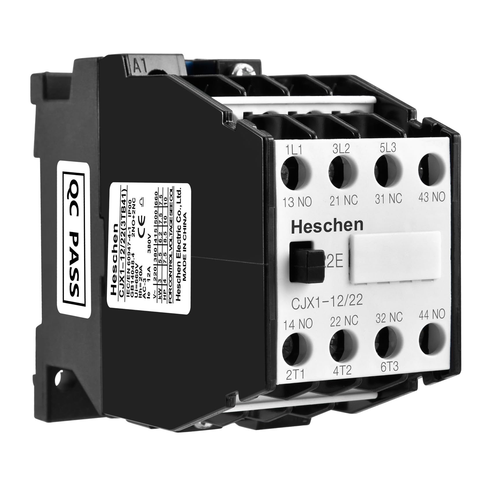 Heschen AC Contactor CJX1-12/22 220V 50/60Hz Coil 3P 3 Pole 2NO+2NC 380V 20A 5.5KW