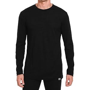 MERINNOVATION Size S 165GSM Merino Wool Base Layer Top for Men - Color Black 100% Merino Wool Crew Neck Shirt Men's Long Slee