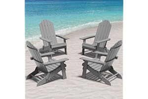 MXIMU Adirondack Chair Set of 4: Folding Adirondack Chair Fire Pit Chairs Plastic Outdoor Chairs for Lawn Backyard Deck Garden Camping - Grey
