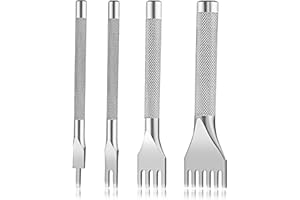 ZXIIXZ Leather Stitching Punch, 1/2/4/6 Prong Leather Hole Punch Tool, White Steel Lacing Stitching Chisel Punch Tool for Belts, Stitching Working Punching Tools for DIY Crafts