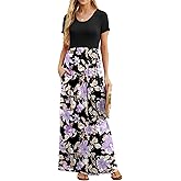 GRECERELLE Women Summer Casual Maxi Long Dress Short Sleeve Crew Neck with Pockets, Size S-3XL