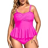 Daci Women Two Piece Plus Size Swimsuit with Bottom Peplum Tankini High Waisted Tummy Control Bathing Suit