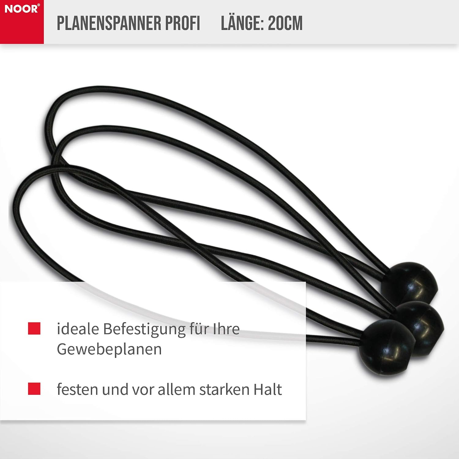 NOOR Tarpaulin Tensioners Professional 20 cm, Elasticated Guy Ropes with Ball for Attaching Tarpaulins Bikes, Car - Image 4