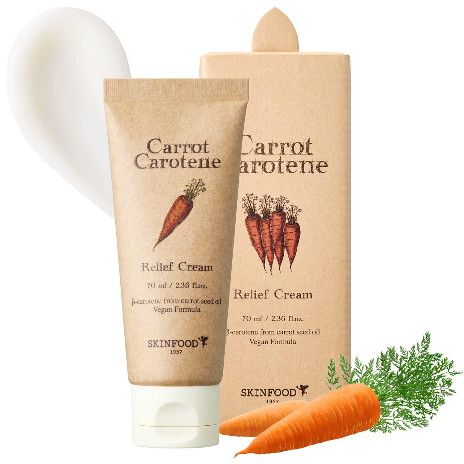 SKINFOOD Carrot Carotene Relief Cream 55ml (1.85 fl.oz.) - Redness Relief Soothing & Moisturizing Facial Gel Cream for Sensitive Skin, Vegan, Cruelty Free, Dermatologically Tested