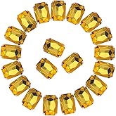 Sew on Rhinestones 50pcs Rectangle Octagon Shaped Rhinestones in Silver Settings Flatback Glass Rhinestone,13x18 mm,Gold