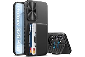 SIXBOX for Samsung Galaxy S25+ Plus Case Wallet, Built-in Stand & Card Holder & Camera Cover, Full Body Protective Rugged Multifunctional Wallet Kickstand Phone Cover Case for S25+ Plus 2025, Black