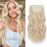 Fine Plus Clip In Hair Extensions 20 Inch Bleach Blonde Wavy 4Pcs Weft view 1