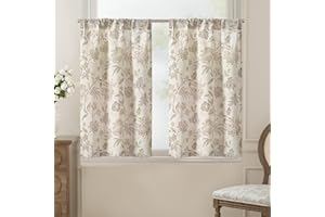 JINCHAN Floral Kitchen Curtains 36 Inch Linen Tier Curtain Farmhouse Cafe Curtains Rod Pocket Country Flower Small Window Cur