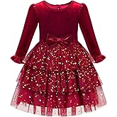 URMAGIC 2-7Y Toddler Girls Fall Winter Velvet Tulle Tutu Dresses Long Sleeve Ruffle Holiday Christmas Princess Party Dress