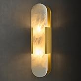 Alabaster Brass Oval Wall Sconce - Natural Spanish Stone Indoor Lighting Fixture - Luxury Modern Gold Dimmable Sconces with B