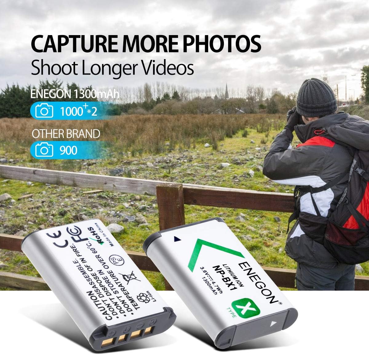 ENEGON NP-BX1 Replacement Battery and LCD Charger Kit for Sony ZV-1, Cyber-Shot DSC-RX100 - Image 4