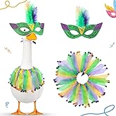 Jeere Mardi Gras Porch Goose Outfit 23/ 17'' Mask Green Yellow Purple Tutu Skirt Cloth for Goose Lawn Decor (Mardi Gras Mask)
