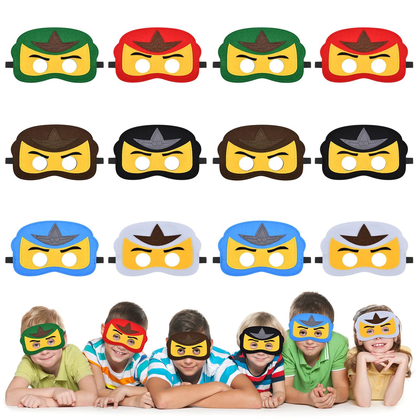 URAQT Ninja Masks for Kids, 12 Pcs Felt Cosplay Mask, Costumes Felt Masks Cartoon Hero Fancy Dress Up Eye Mask Toy Party Favors for Boys & Girls Party Bags Fillers
