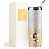 Onebttl Pineapple Glitter Tumbler - Stand Tall, Wear a Crown, Always Be Sweet - 20oz/590ml Stainless Steel Insulated Tumbler - Pineapple Gifts for Women and Lovers - Gold-Silver Gradient