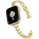 Newlibery Slim Gold Band for Women Feminine Elegant Compatible with Apple Watch 38mm 40mm 41mm 42mm (S10/11) Adjustable Metal Strap Dressy Chain Bracelet for iWatch Series 11/10/9/8/7/6/5/4/SE/3/2/1