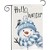 Hello Winter Snowman Garden Flags 12x18 Vertical Double Sided Outside, Winter Christmas Yard Flag Outdoor Holiday Seasonal Decorations for Home