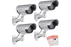 FITNATE Fake Camera, Dummy Camera CCTV Surveillance System with LED Red Flashing Light with 4 Safety Warning Stickers, Fake Security Camera for Outdoor & Indoor Use (4 Packs, Silver)