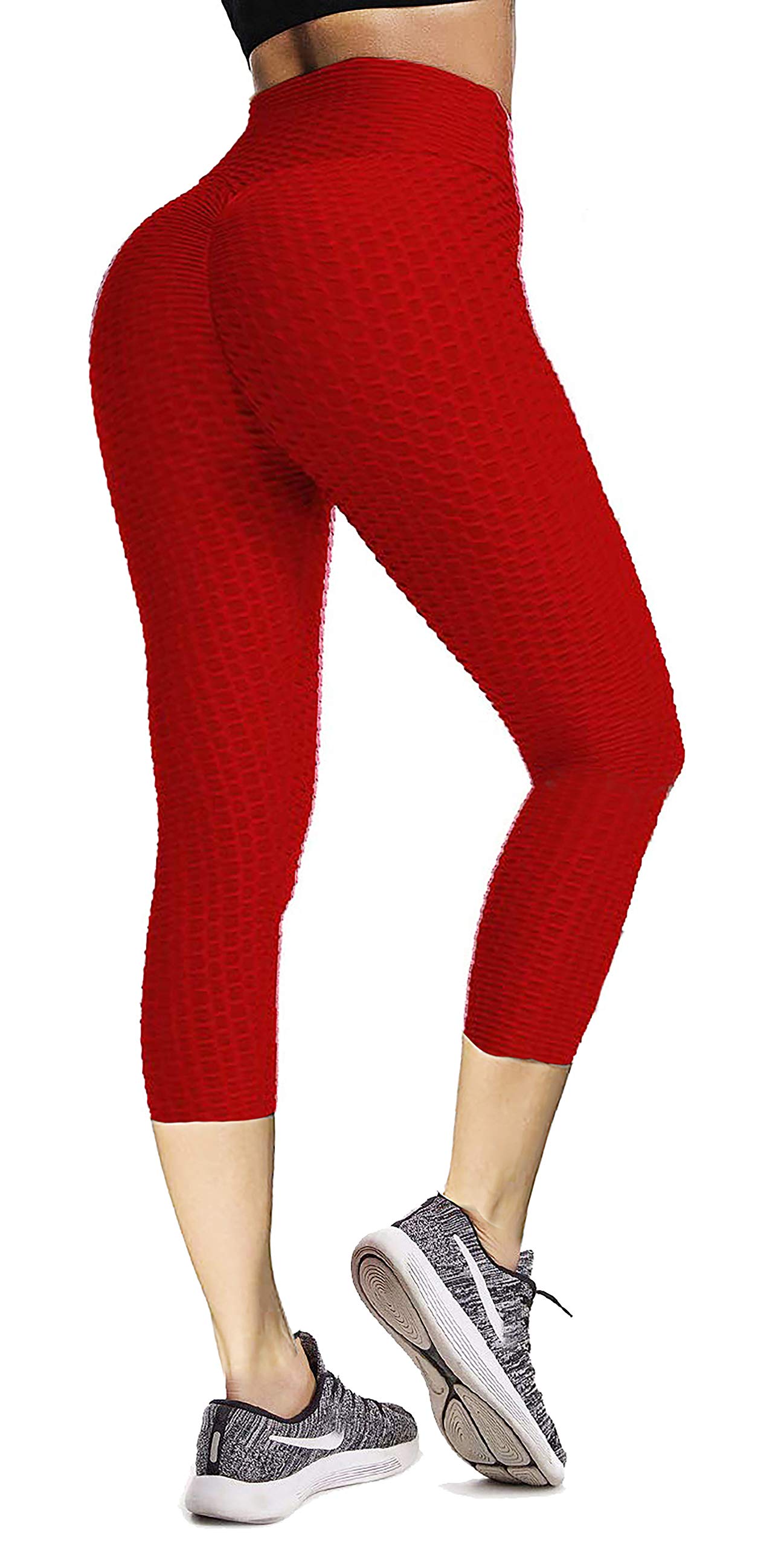 Msicyness Women's High Waist Yoga Pants Butt Lift Tummy Control Leggings Textured Scrunch Booty Tights
