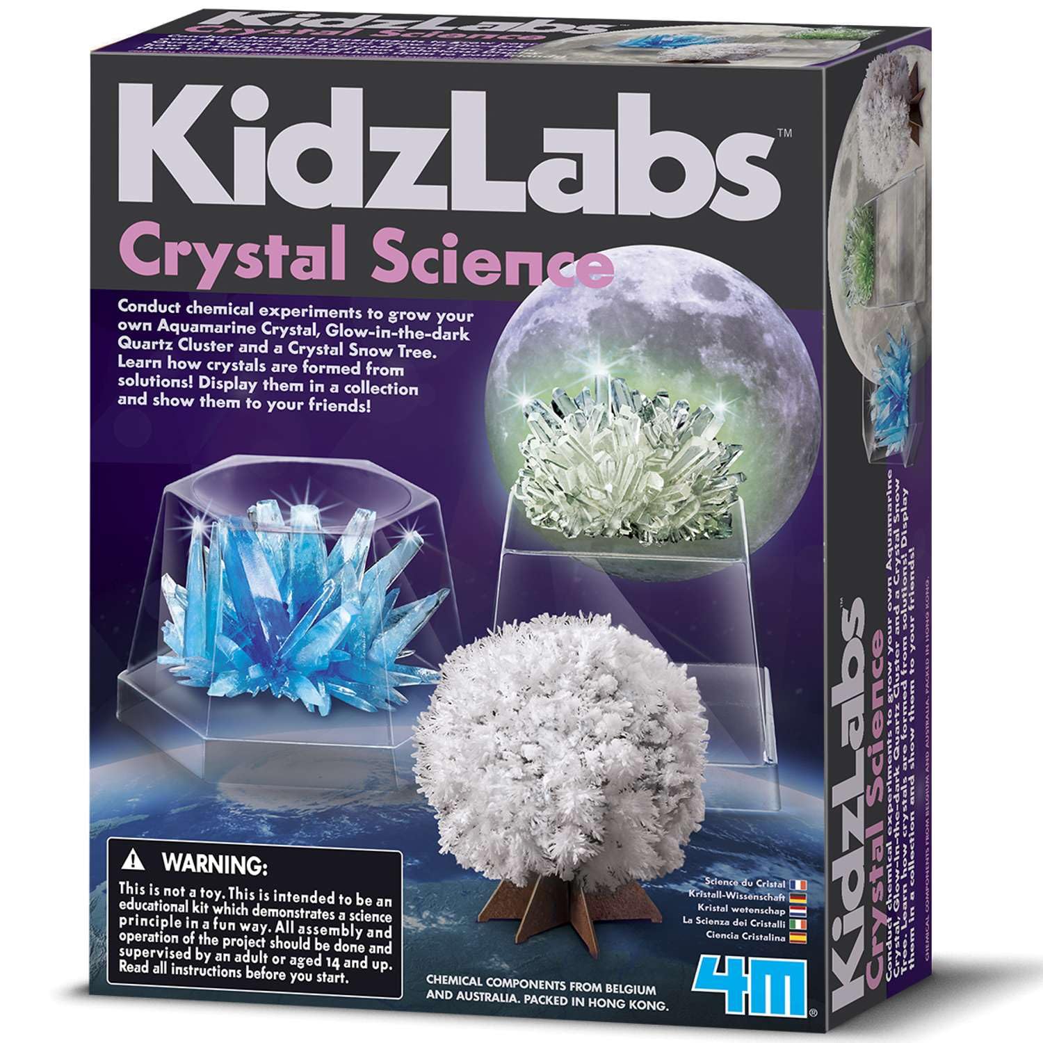 4M KidzLabs Crystal Growing Kit | Grow Your Own Aquamarine Crystal, Glow Quartz Clusters & Snow Tree | STEM Chemistry Experiment Set for Teenagers Age 14+ | Educational Gift Idea for Boys & Girls