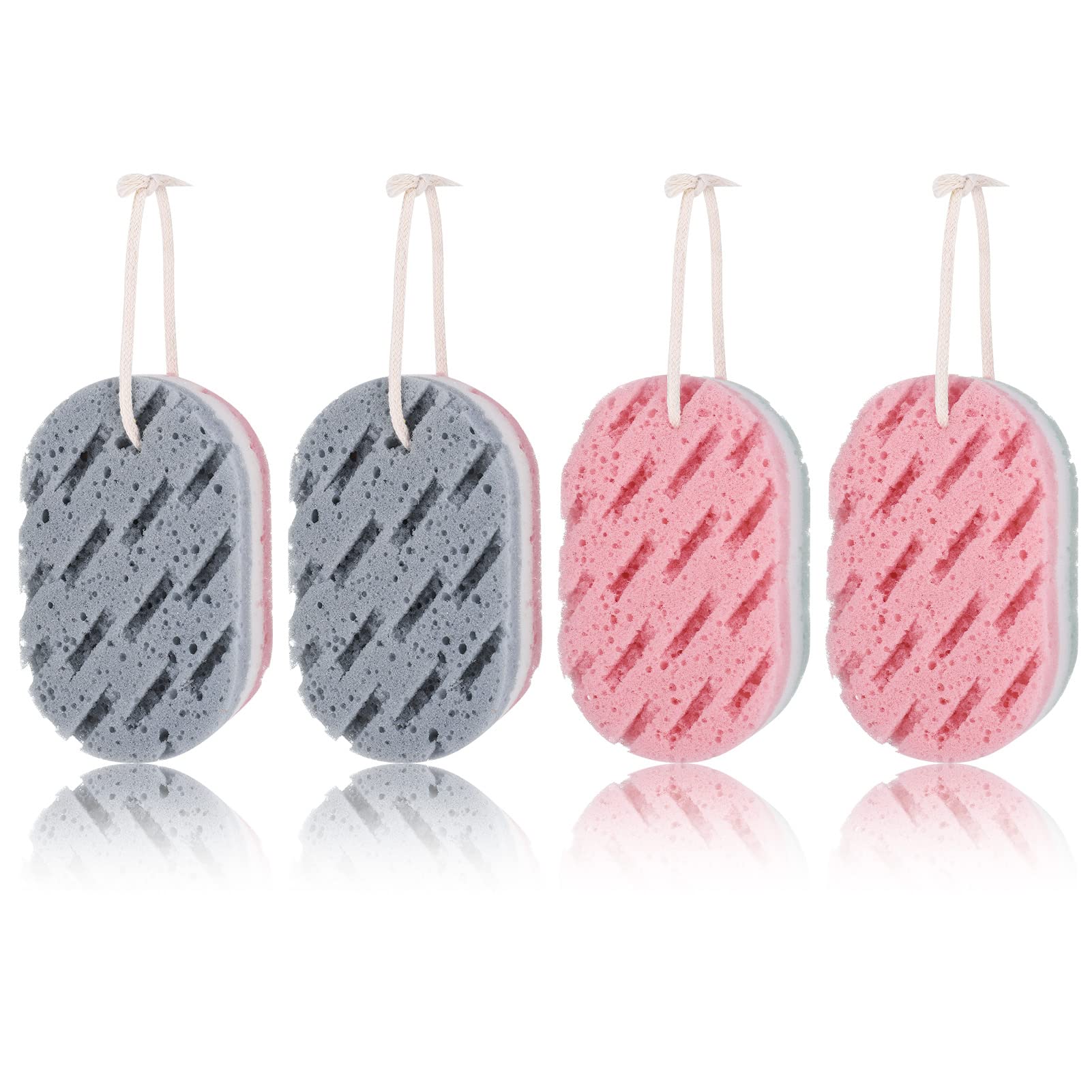 Fuyamp 4 Pack Bath Sponge - Soft Exfoliating Shower Sponges, Double-Sided Fiber Body Scrubbers for Men, Women, Kids - Body Cleaning Supplies