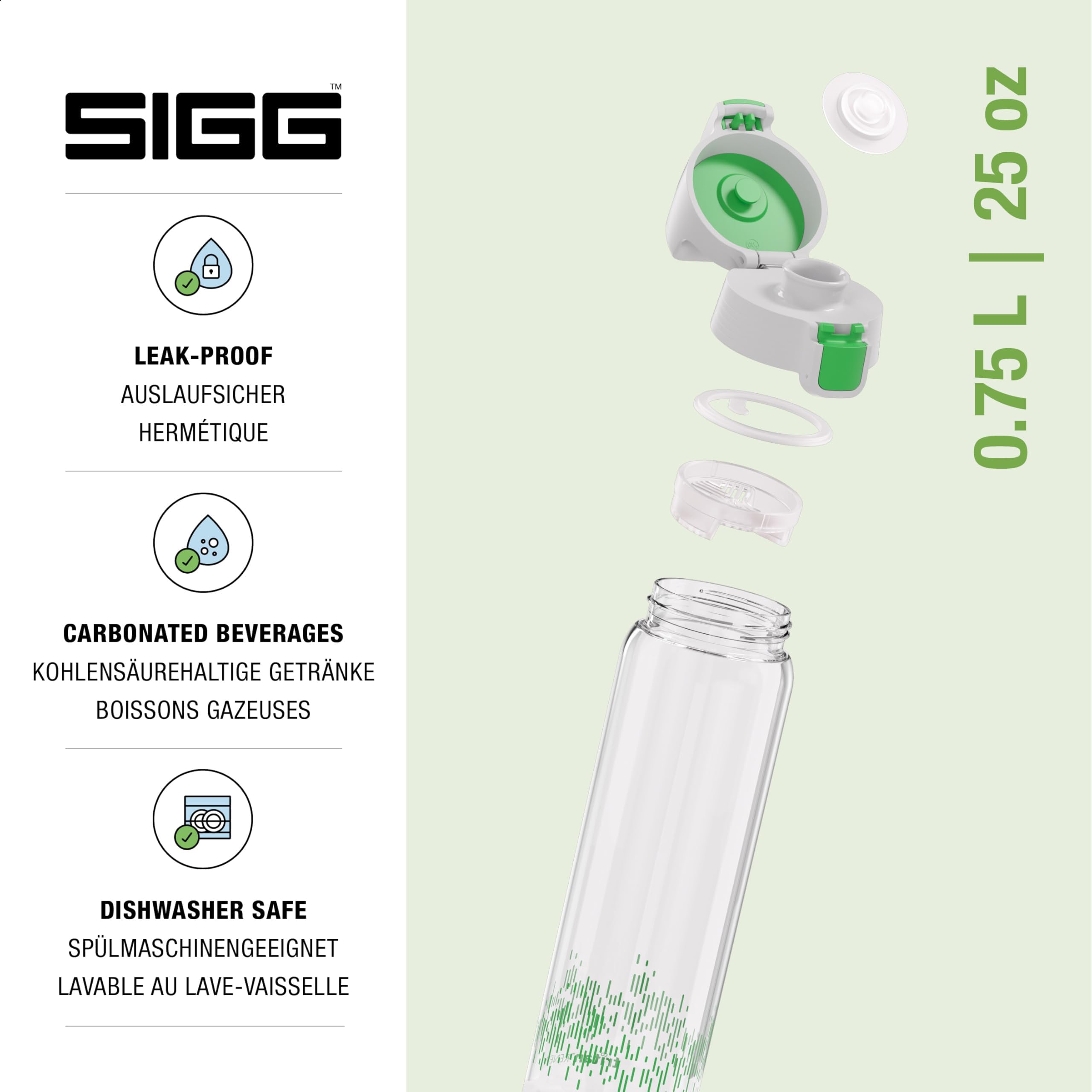 SIGG - Tritan Trinkflasche - Sportflasche Total Clear ONE MyPlanet Grün - kohlensäurehaltige Getränke - Spülmaschinenfest, Auslaufsicher, Kratzfest - BPA-frei - Sport & Fitness - 0,75L 2