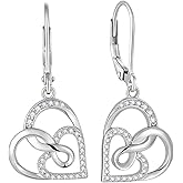 TIMFROZ Christmas Double Heart Earrings 925 Sterling Silver Infinity Leverback Dangle Drop Earrings Cubic Zirconia For Women Anniversary Jewelry Gift