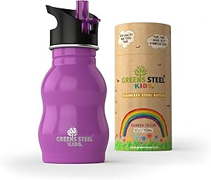 [Upgraded] Kids Water Bottle Stainless Steel - 12 oz Leak Proof Sports Cap with Straw - Toddler Child Friendly