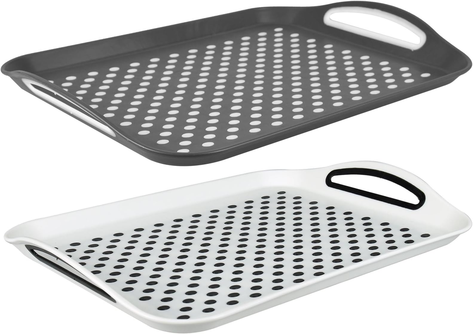 Non-Slip Serving Tray with Rubber Grip Surface, Grey or White Random Color