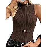 SweatyRocks Women's Mock Neck Tank Tops Sleeveless Slim Fit Ribbed Top Casual Layering Shirts