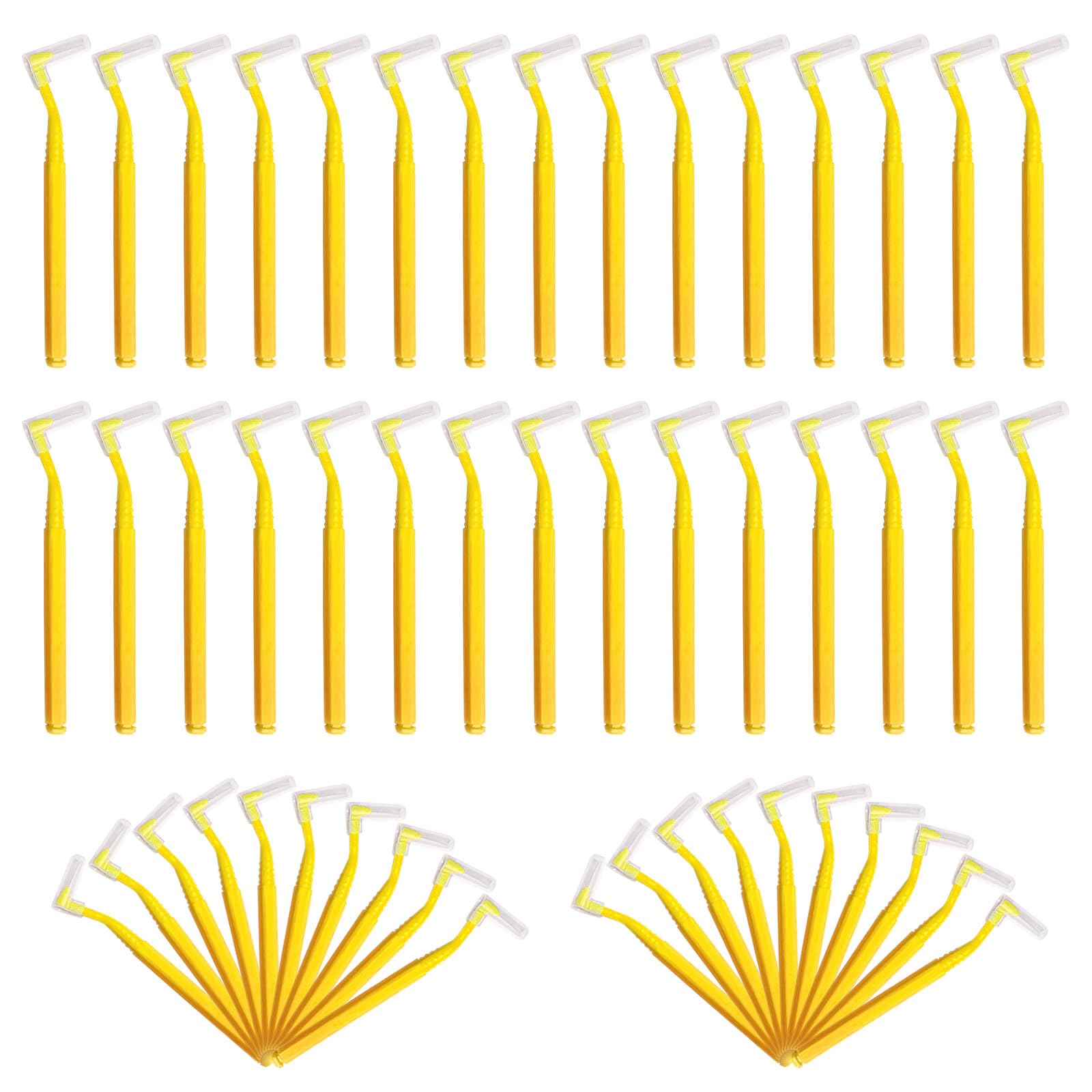 XNIVUIS 0.7 mm Yellow Interdental Brush,Toothbrush Floss Sticks Dental with Long Handle,Dental Brushes with Non-Slip Handle,Teeth Cleaner Dental Floss Stick Tooth Cleaning Tool (50 PCS)