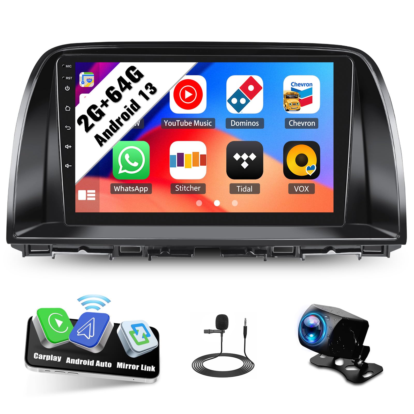 Photo 1 of SIXWIN Android Car Stereo for Mazda CX-5 2012-2015 with Wireless CarPlay Android Auto Mirror Link 2G+64G 9 Inch Touchscreen Bluetooth GPS Navigation WiFi FM Backup Camera MIC
