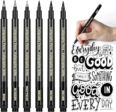 APOGO Calligraphy Pens 6 Pack Beginner Brush Pen Set Black Inks