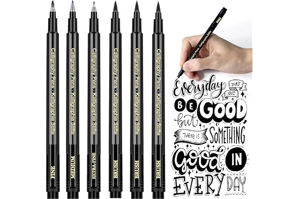 AKARUED Calligraphy Pens Kits for Beginners: 6 Pack Calligraphy Set, Modern Caligraphy Brush Pen for Writing, Journaling, Dra