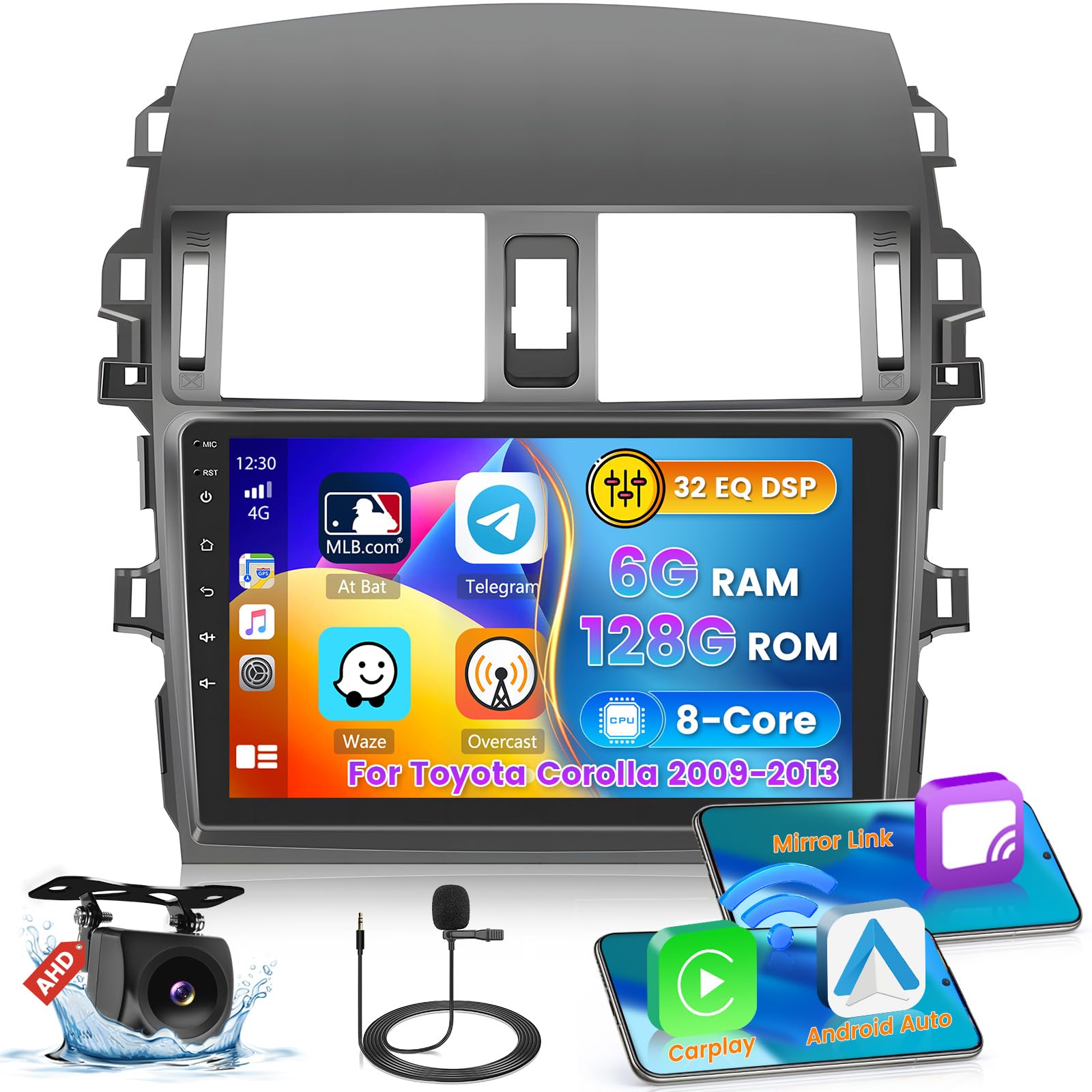 Photo 1 of [8 Core 6G+128G] Radio for Toyota Corolla 2009-2013 with Wireless Carplay Android Auto, 9 Inch Touch Screen Car Stereo for Corolla, Bluetooth 5.0, 32 EQ, GPS, WiFi, 59UI, AHD Backup Camera