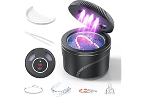 KKEKKE Ultrasonic Retainer Cleaner, 45kHz Retainer Cleaner Machine for Dentures, Mouth Guards, Aligner, Toothbrush Heads, Jewelry, 4 Modes Denture Cleaner with Digital Timer & 200ML Dental Cleaning Pod