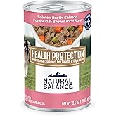 Natural Balance Health Protection Wet Dog Food - Whole Body Health, Easy on Digestion, Salmon Broth, Salmon, Pumpkin & Brown Rice Stew, Digestive Wellness Dog Food, High in Fiber - 12.5oz (Case of 6)