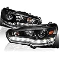 Spec-D Tuning R8 LED Projector Headlights Lamps Black Compatible with 2008-2017 Mitsubishi Lancer, 2008-2015 Mitsubishi Lancer EVO X, Left + Right Pair Headlamps Assembly
