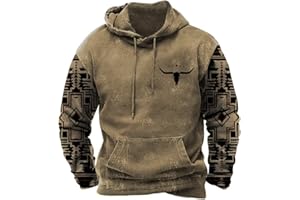 PORCLAY Mens Aztec Hoodie Western Cowboy Hooded Sweatshirt Country Graphic Print Oversized Pullover Shirts with Pocket