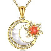 POPLYKE Sun and Moon Necklaces for Women 925 Sterling Silver Sun Moon Necklace with Opal Jewelry Gifts for Women