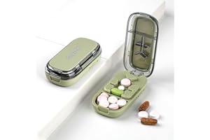 Adjustable Pill Cutter & Storage Dispenser for Small, Large Pills - Portable 1/2, 1/3, 1/4 Tablet Splitter, 2-in-1 Travel Org
