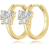 14K Gold Earrings for Women Hoop Earrings for Women Dainty with Cubic Zirconia Delicate Butterfly-Design Womens Butterfly Hoop Earring 20mm