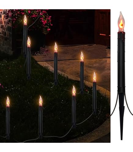 27.8Ft Fall Decor Flickering Flame String Lights Orange Halloween Lights With 25 2 Pack C7 Orange Flame Light Bulbs, Flame String Lights For Fall Halloween Decorations For Home Mantel Party Garden