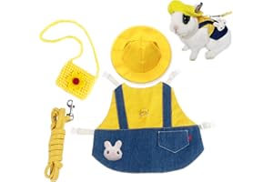 KCJUOAM Guinea Pig Clothes,Soft Bunny Ferret Clothes with Pet Rabbit Harness and Leash Mini Hat Bag Cute Brooch for Kitten Small Animal Collars
