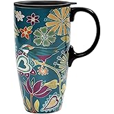 Topadorn Ceramic Coffee Mug Porcelain Travel Cup, 17 Oz Tea Cups with Handle & Lid for Latte, Tea, Cappuccino, Milk, Cocoa, Microwave&Dishwasher Safe