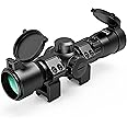 UUQ 1.5-5x32 Crossbow Scope,Circles and Rangefinder Etched Glass Ballistic Reticle Optic, 250-450 FPS Red Green Illuminated,Compact Crossbow Scope for Hunting 20-100 Yards with 20mm Scope Rings