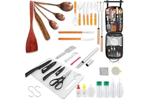 WESQUNIE Camping Cooking Cookware Set - Upgraded Camp Kitchen Organizer with Wooden Utensils, Portable Gear for Outdoor Dining Essentials