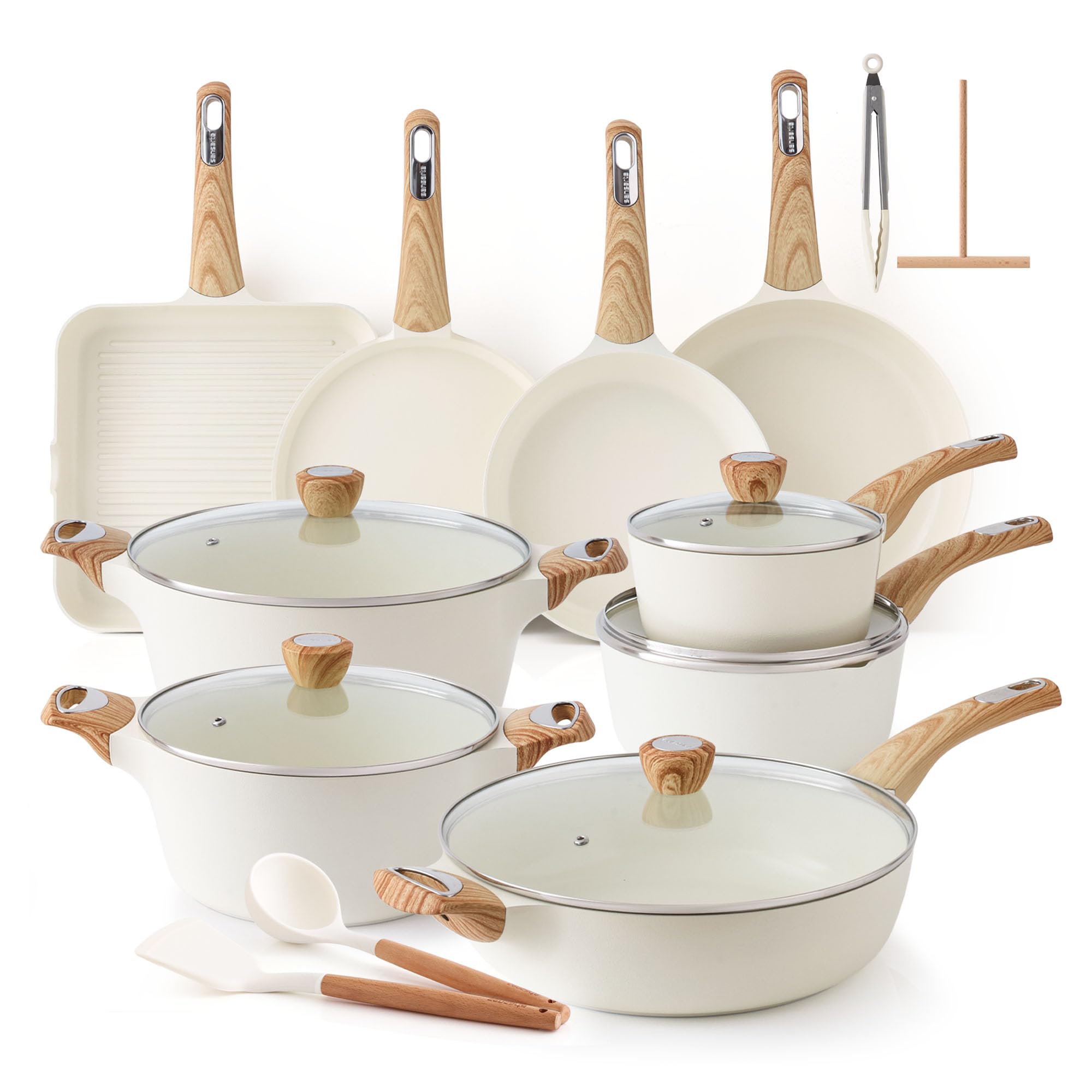 Photo 1 of (SOLF FOR PARTS/MISSING) SENSARTE Ceramic Cookware Sets, Pots and Pans Set Non stick, Non toxic Healthy Induction Cookware, 26 Pcs Nonstick Kitchen Cooking Set, w/Frying Pans Set, Saucepans Set