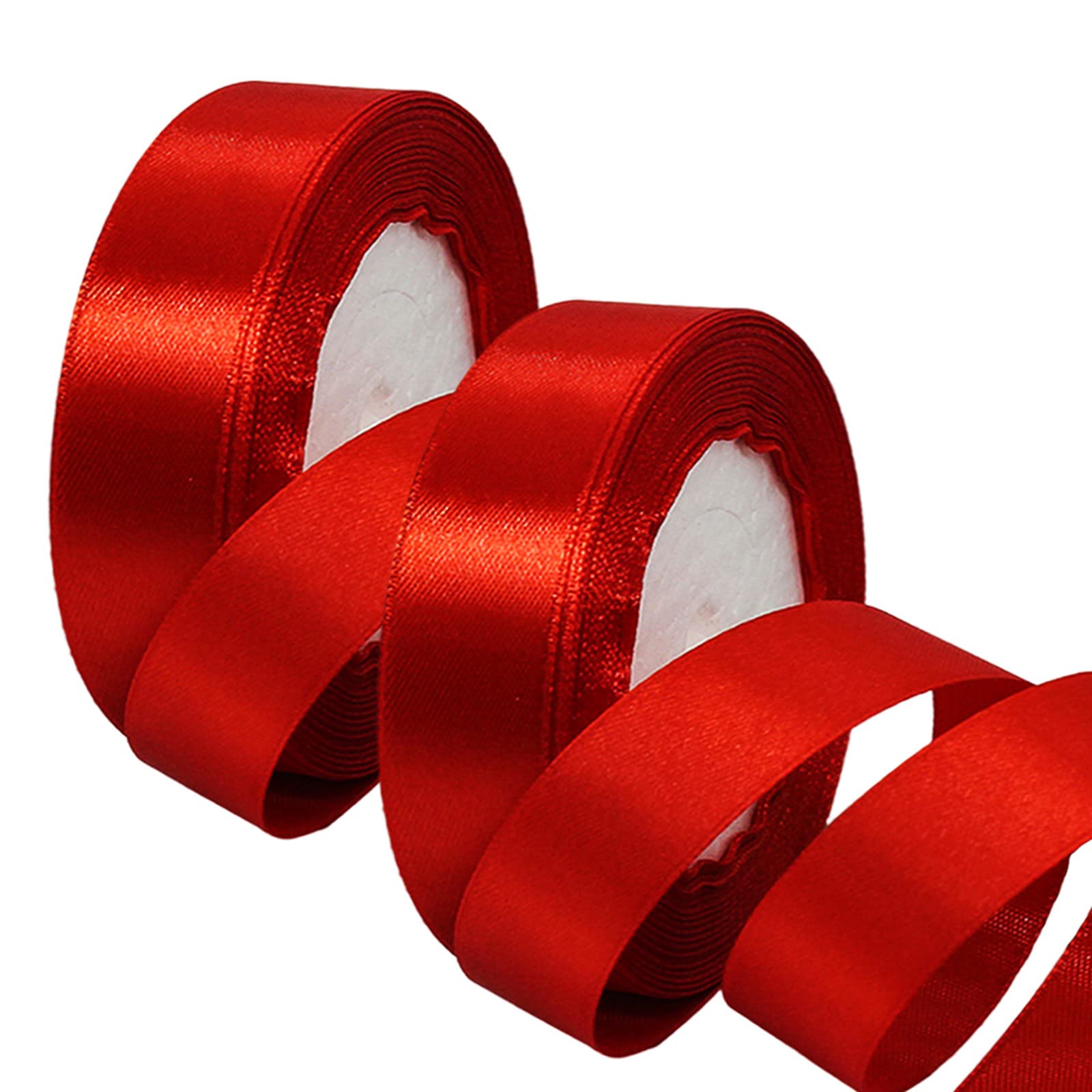 2 x 25mm Wide Red Ribbon Thick Christmas Ribbon for Gift Wrapping 22m, 1 inch Thick Red Satin Ribbon for Christmas Wedding Xmas Cake Gift Wrapping Hair Bow Bouquet Crafts Decorations